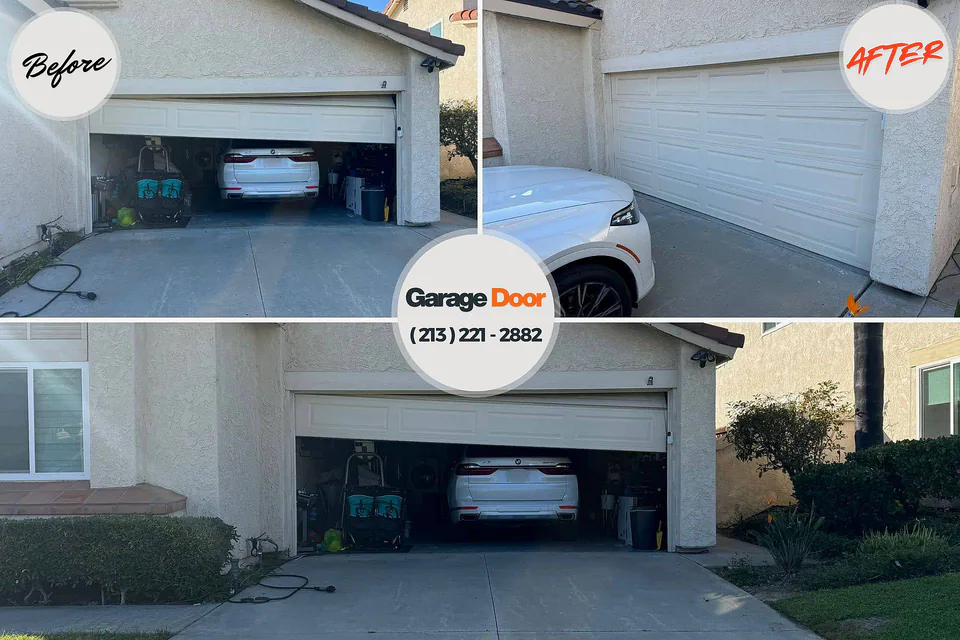 Before and after: garage door repair Wood Village, OR